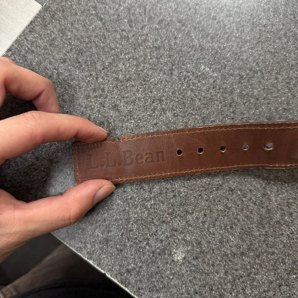 LL Bean Money Belt Mens 30 Brown Good Leather Solid Brass Zipper Pocket